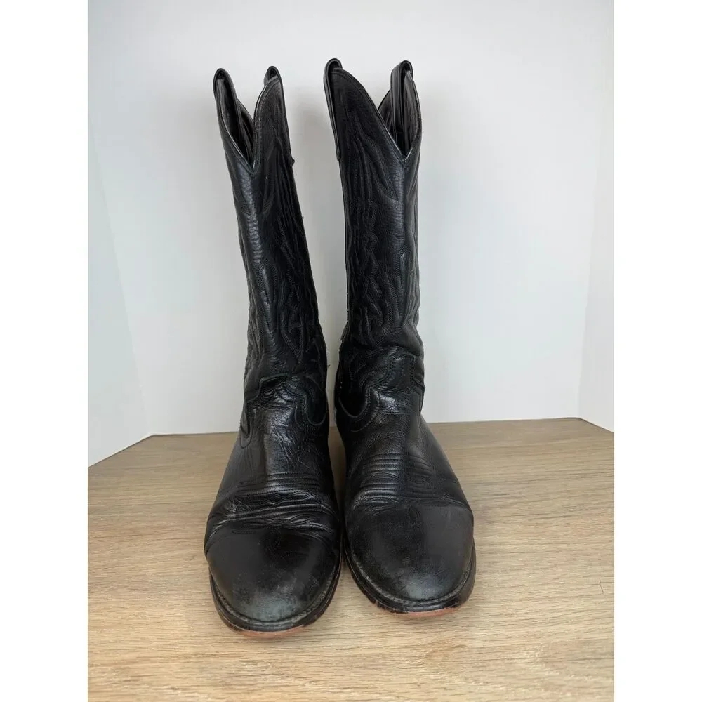 Laredo Men's 6691 Size 9.5D Black Leather Jacksonville Cowboy Western Boots